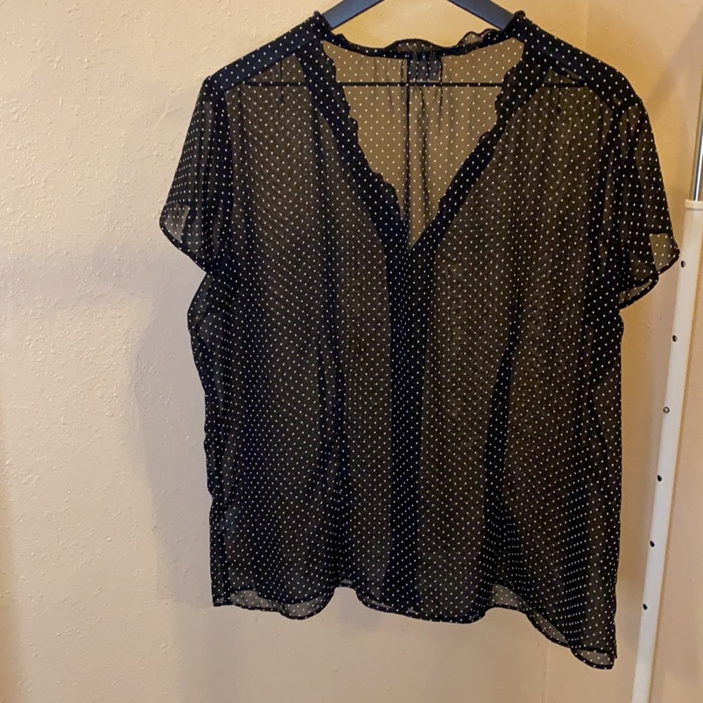 GUC Covington sheer black w/white dots blouse - Picture 2 of 5